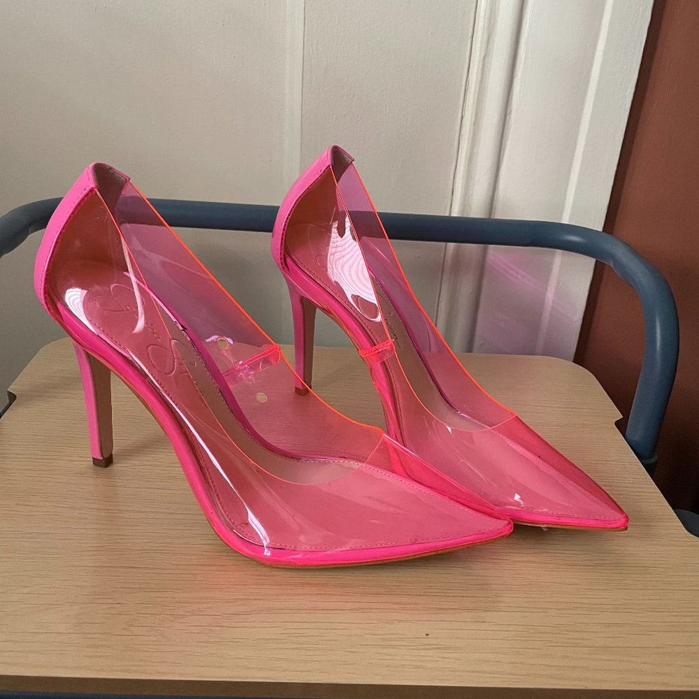 Clear Plastic Neon Pink Stilettos